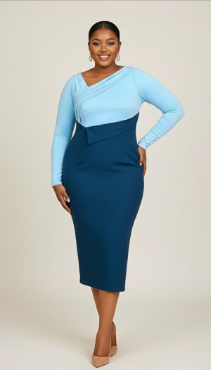 robe midi duo céleste – bleu ciel & marine