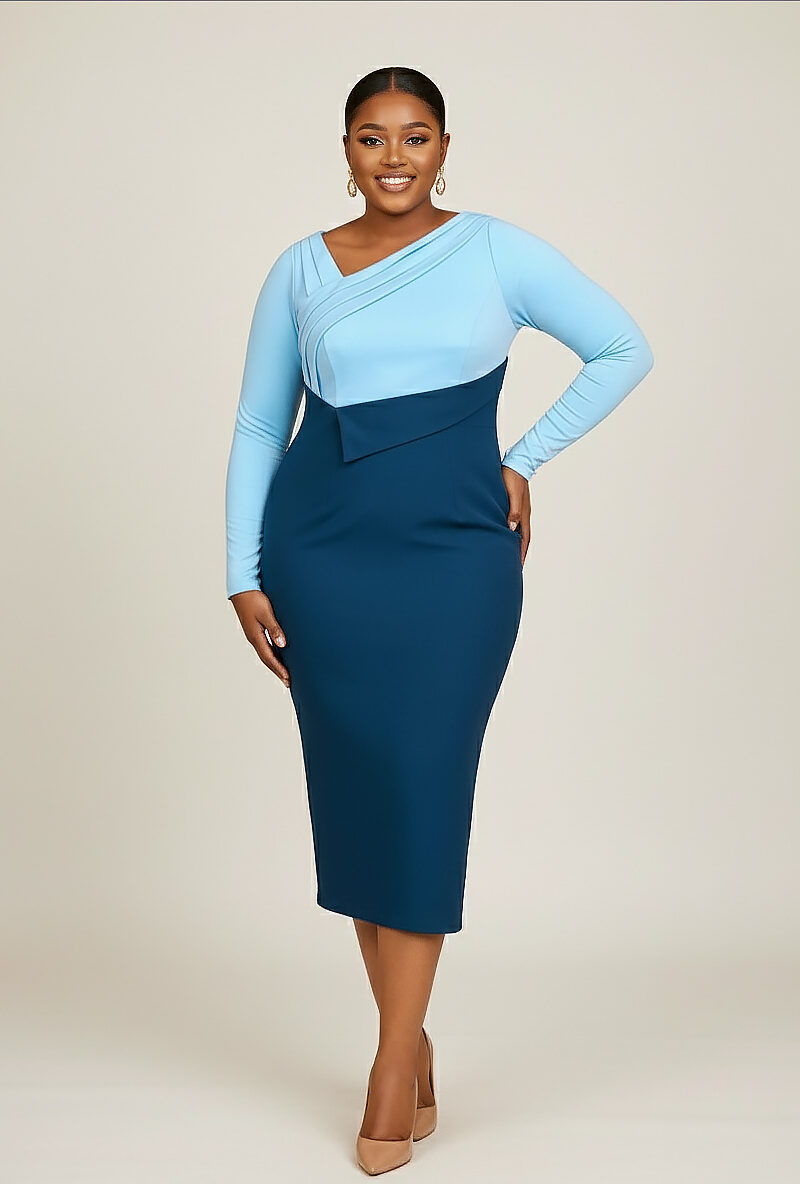 robe midi duo céleste – bleu ciel & marine