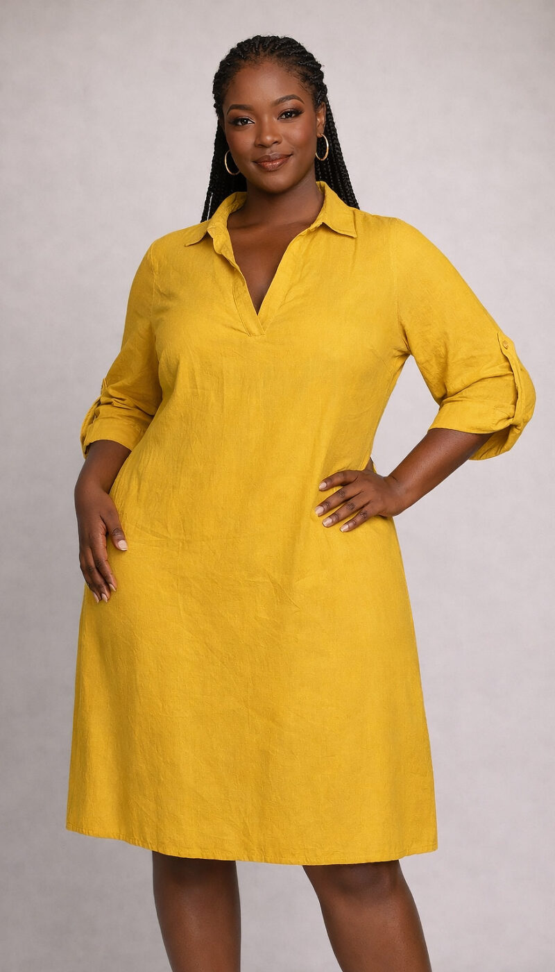 robe chemise lina – jaune safran